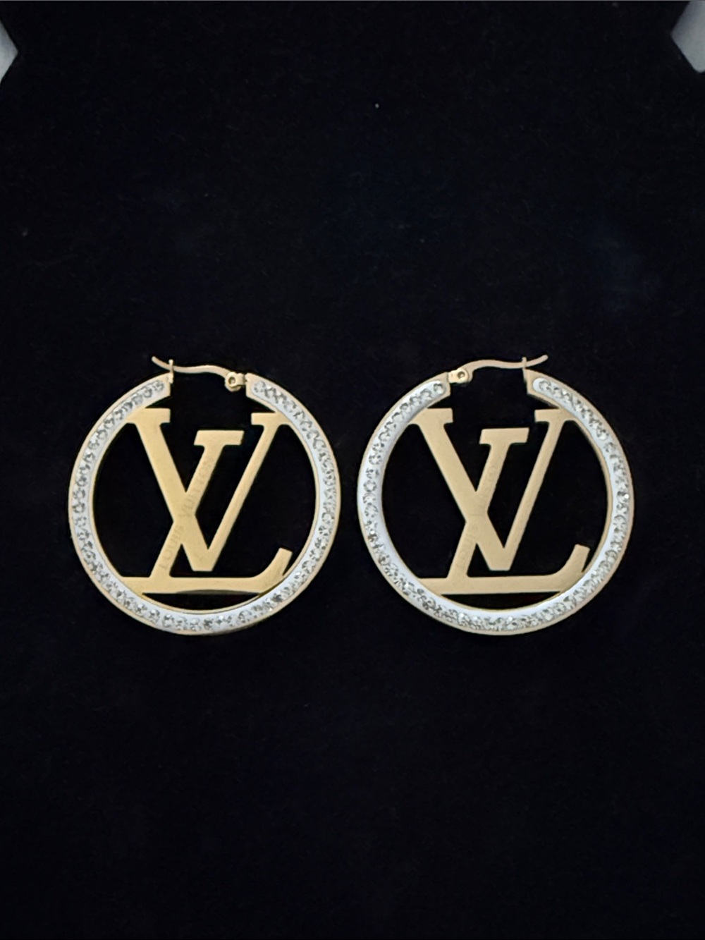 Fashion Jewelry Gold and Crystal Logo Hoop Earrings